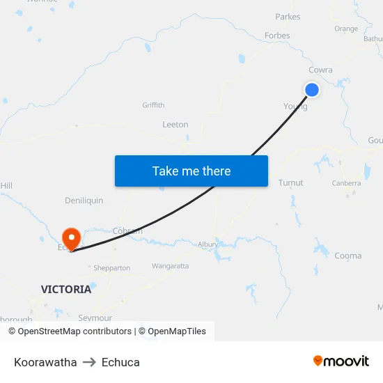 Koorawatha to Echuca map