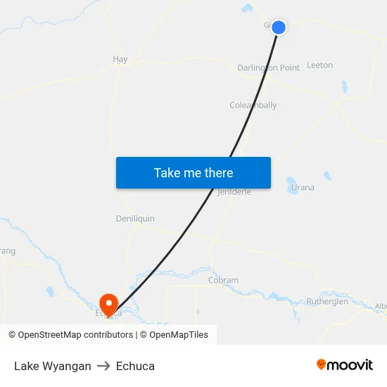 Lake Wyangan to Echuca map