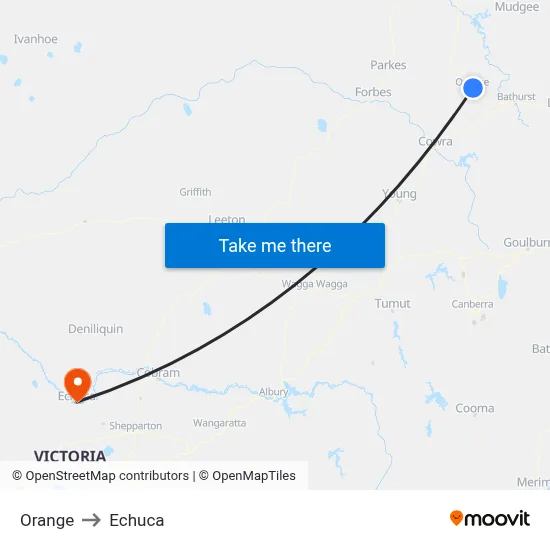 Orange to Echuca map