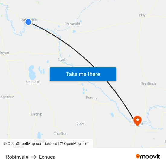 Robinvale to Echuca map