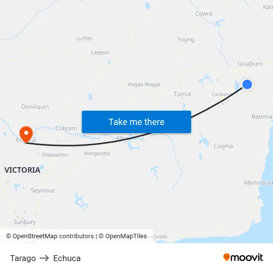 Tarago to Echuca map