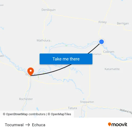 Tocumwal to Echuca map