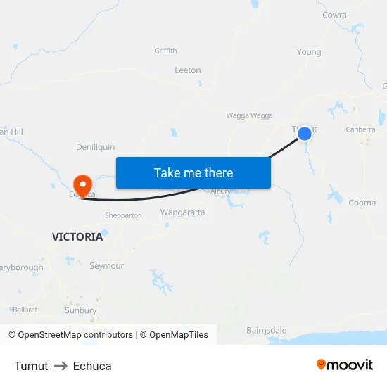 Tumut to Echuca map