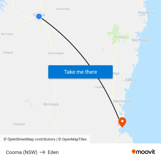 Cooma (NSW) to Eden map