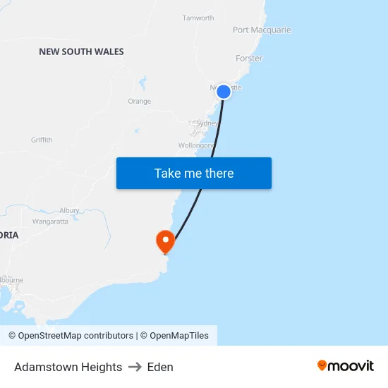 Adamstown Heights to Eden map