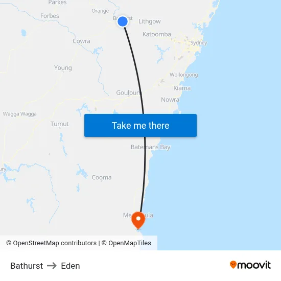 Bathurst to Eden map