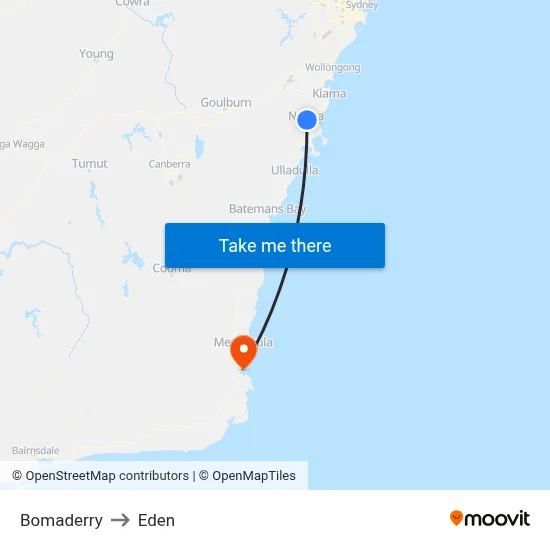 Bomaderry to Eden map