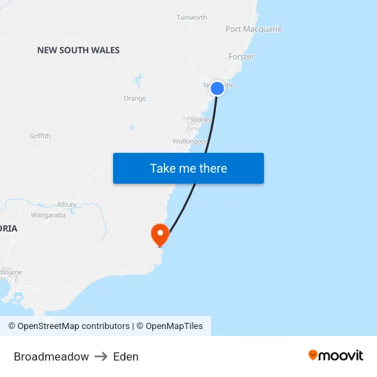 Broadmeadow to Eden map