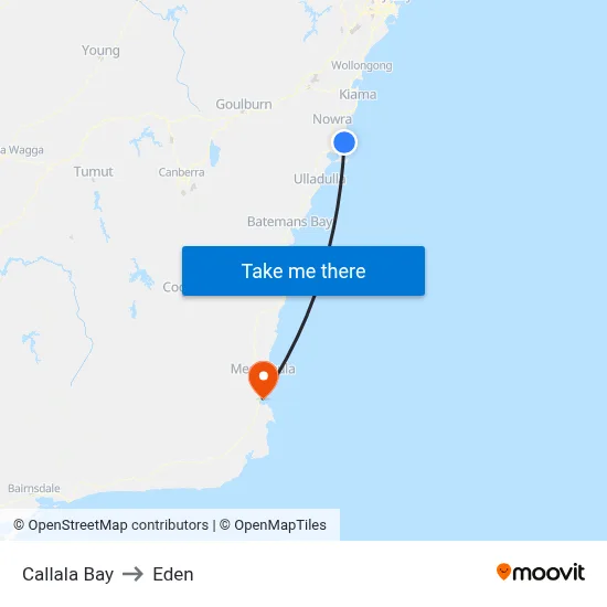 Callala Bay to Eden map