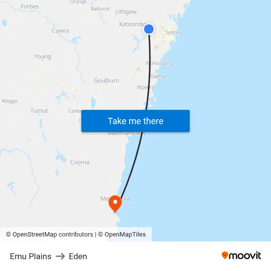 Emu Plains to Eden map