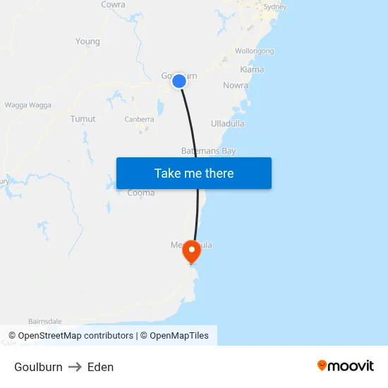Goulburn to Eden map