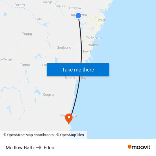 Medlow Bath to Eden map
