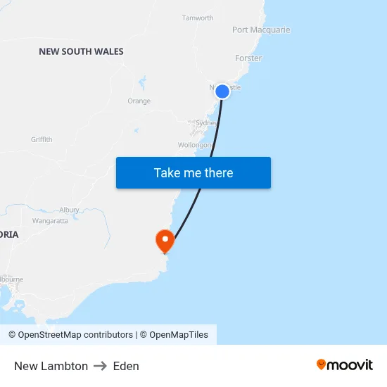 New Lambton to Eden map