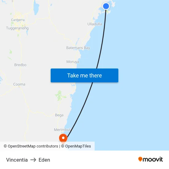 Vincentia to Eden map