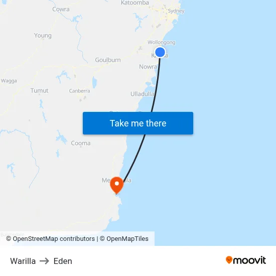 Warilla to Eden map