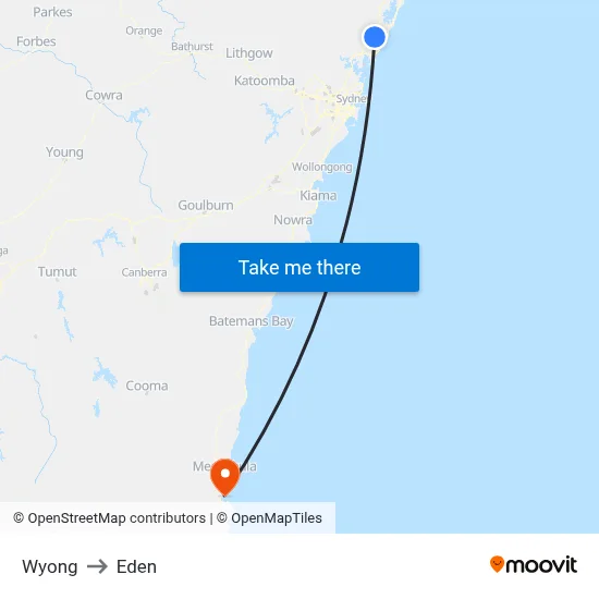 Wyong to Eden map