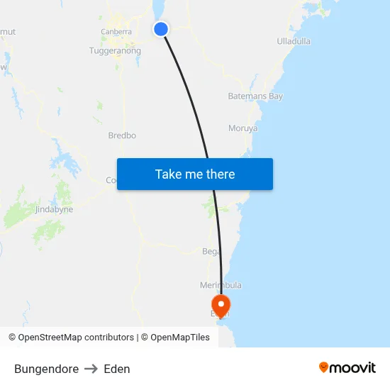 Bungendore to Eden map