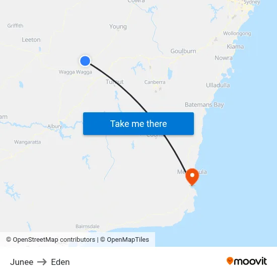 Junee to Eden map