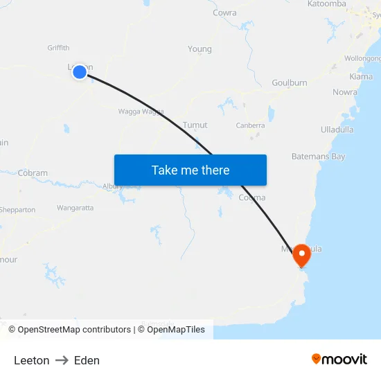 Leeton to Eden map