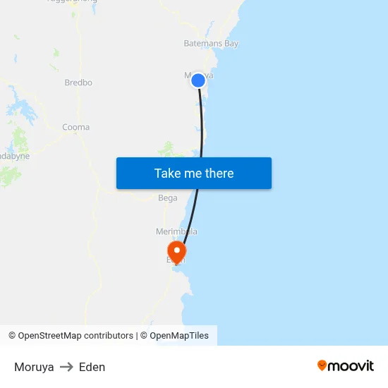 Moruya to Eden map