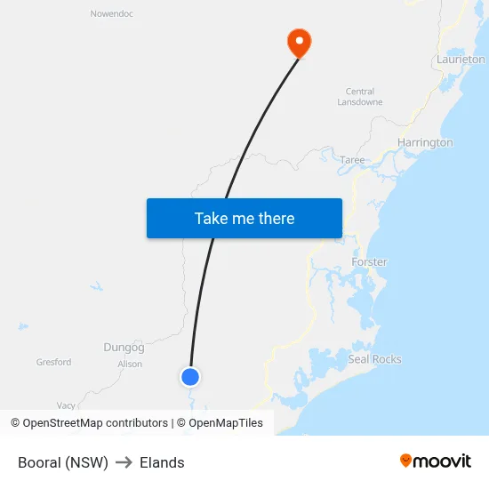 Booral (NSW) to Elands map