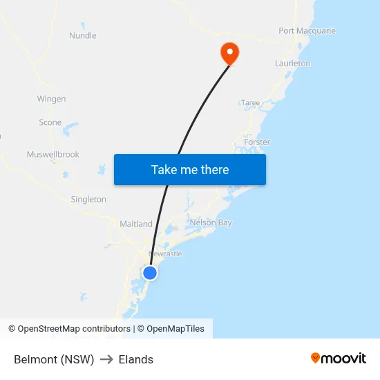 Belmont (NSW) to Elands map