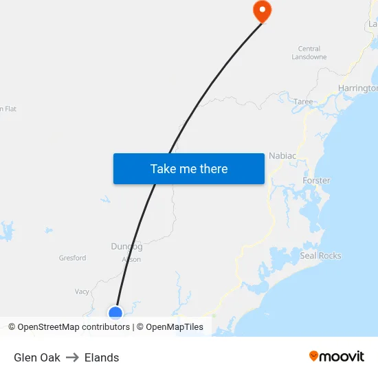 Glen Oak to Elands map