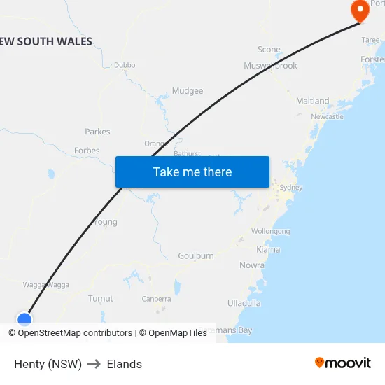 Henty (NSW) to Elands map
