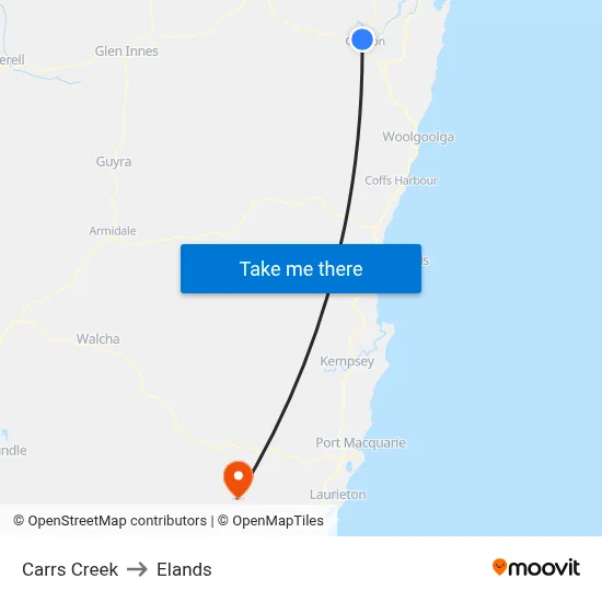Carrs Creek to Elands map