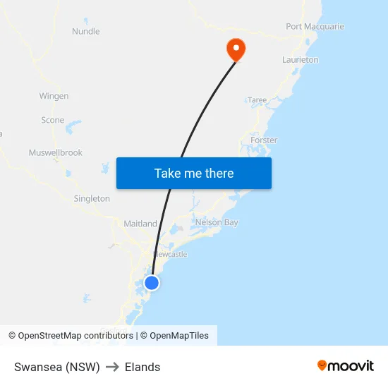 Swansea (NSW) to Elands map
