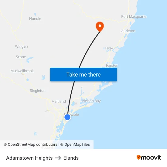 Adamstown Heights to Elands map