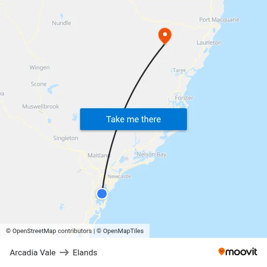 Arcadia Vale to Elands map