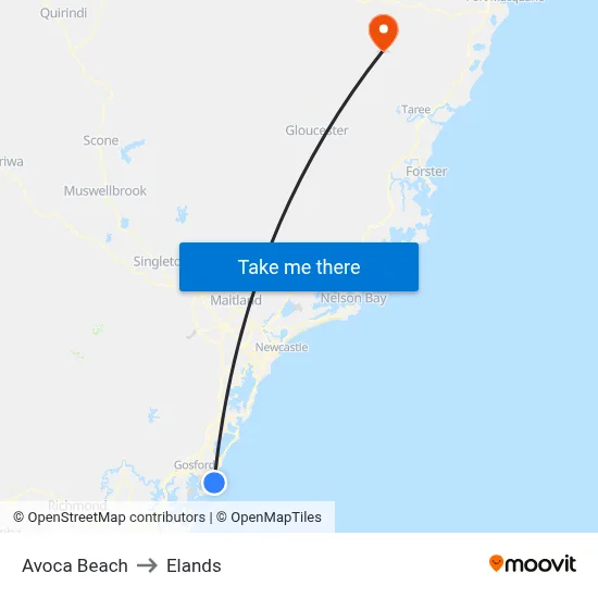 Avoca Beach to Elands map