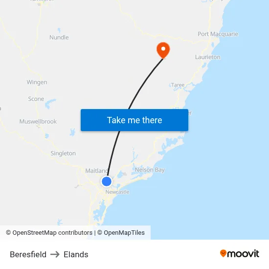 Beresfield to Elands map