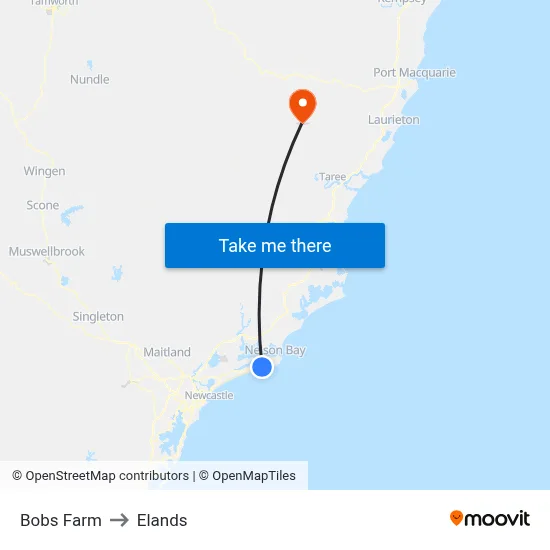 Bobs Farm to Elands map