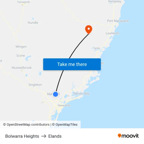 Bolwarra Heights to Elands map