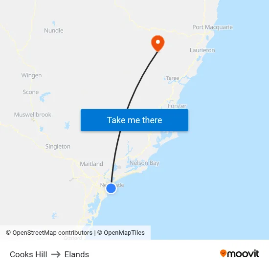 Cooks Hill to Elands map