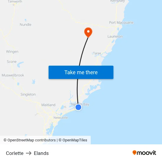 Corlette to Elands map
