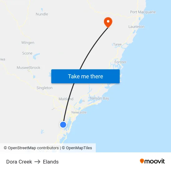 Dora Creek to Elands map