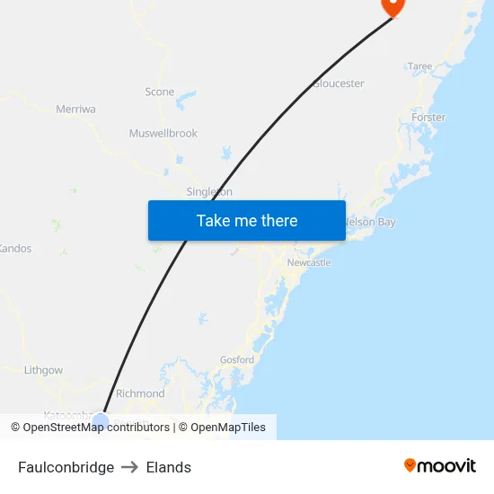 Faulconbridge to Elands map