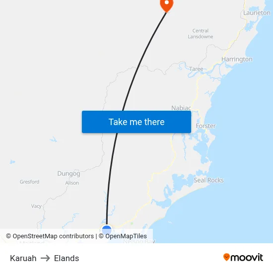 Karuah to Elands map