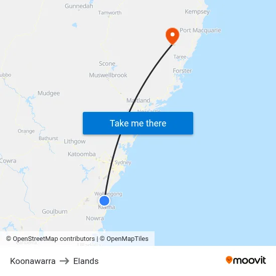 Koonawarra to Elands map