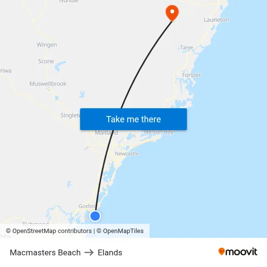 Macmasters Beach to Elands map