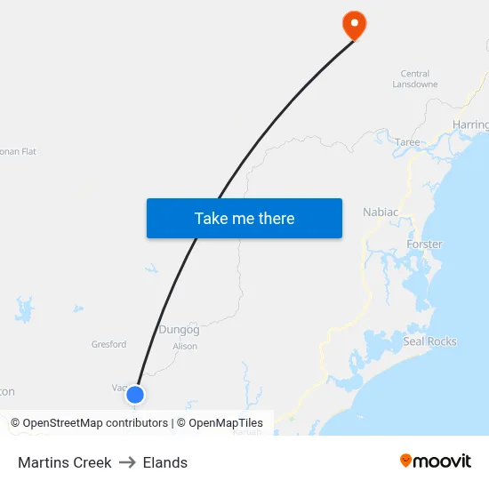Martins Creek to Elands map