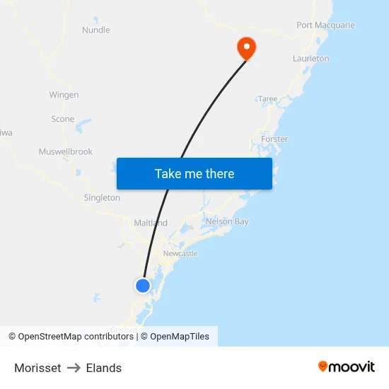 Morisset to Elands map