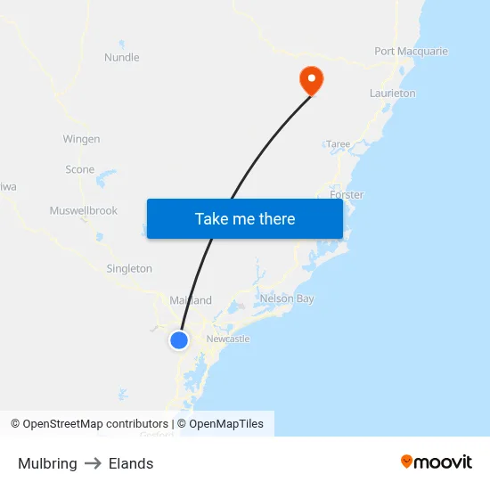Mulbring to Elands map
