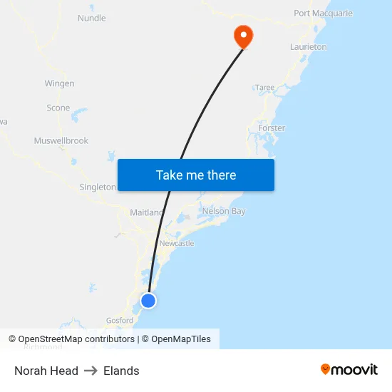 Norah Head to Elands map