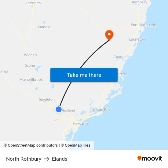 North Rothbury to Elands map