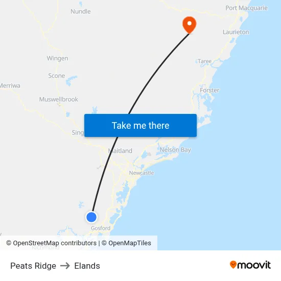 Peats Ridge to Elands map