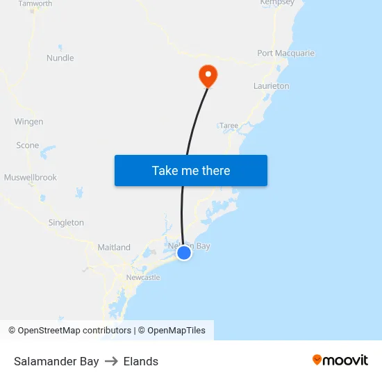 Salamander Bay to Elands map
